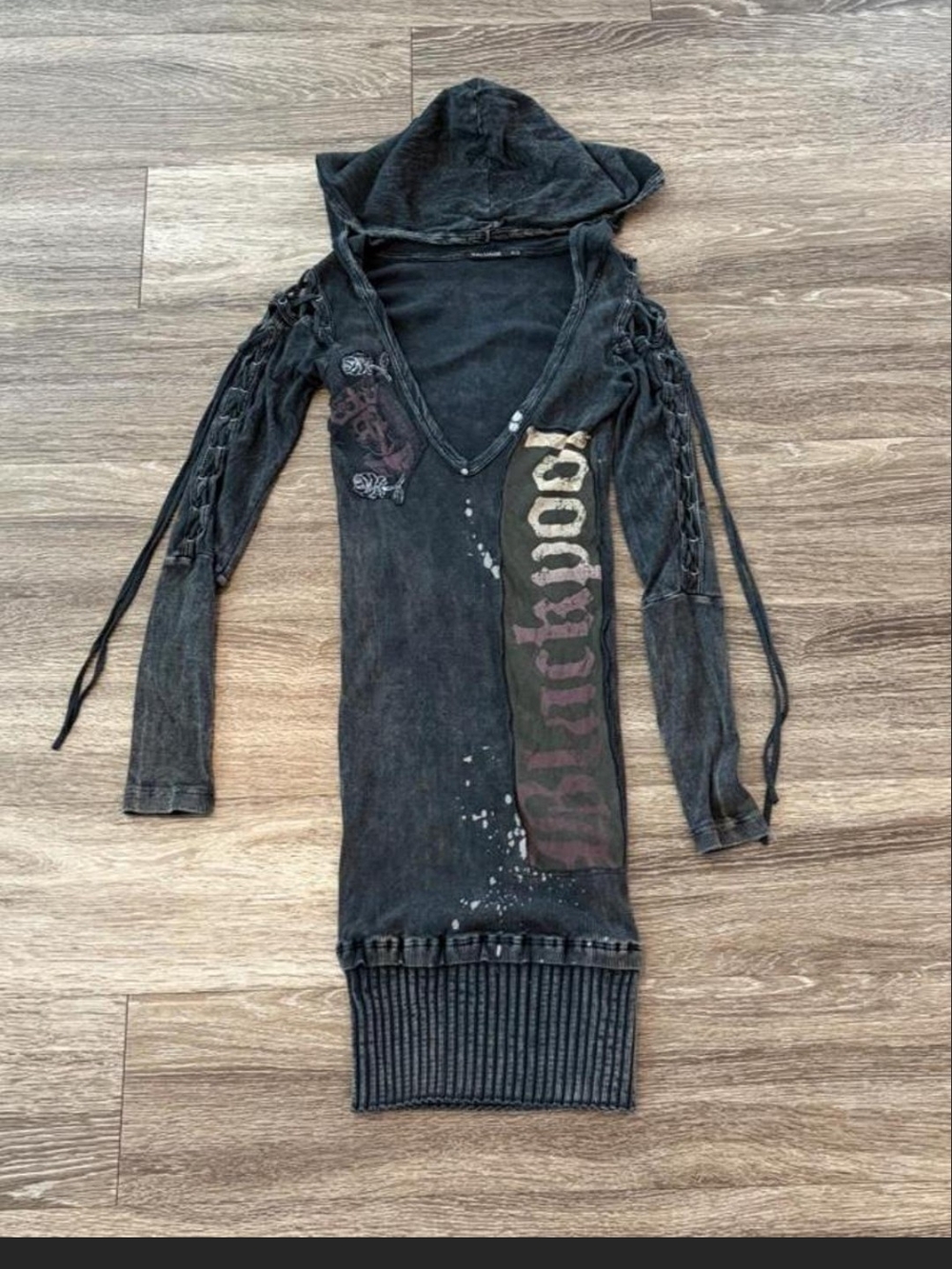 Salvage Vintage 'Blackool' Hooded  Lace-Up Dress. XS